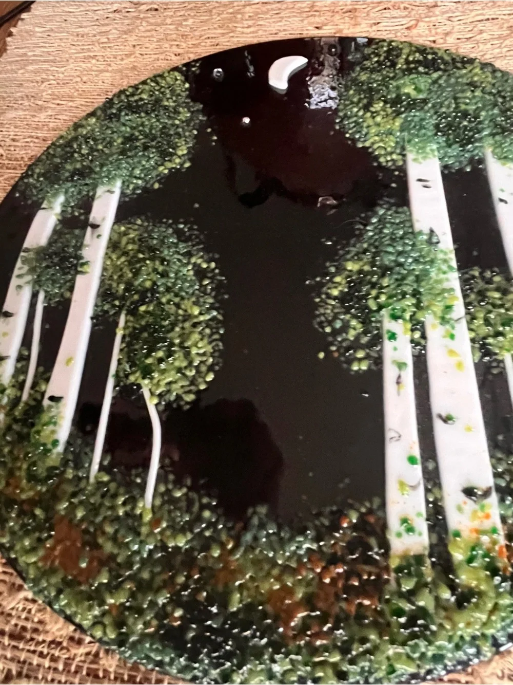 Handcrafted Infused Glass Forest Art Plate Glass 11” D